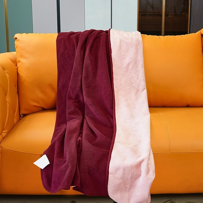 Waterproof Blanket for Bed Couch Sofa, Reversible & Reusable Cat, Dog Blanket Waterproof Washable, Small Water Resistant Blankets, Leakproof (40"x60", Burgundy/Rose Pink)