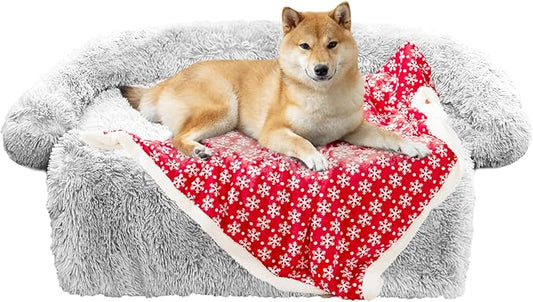GGIB Calming Dog Bed Christmas Throw Blanket Fluffy Plush Dog Mat for Furniture Protector Decoration Holiday Throw Sofa Couch Cover for Large Medium Small Dogs Cats (Medium, Light Grey)