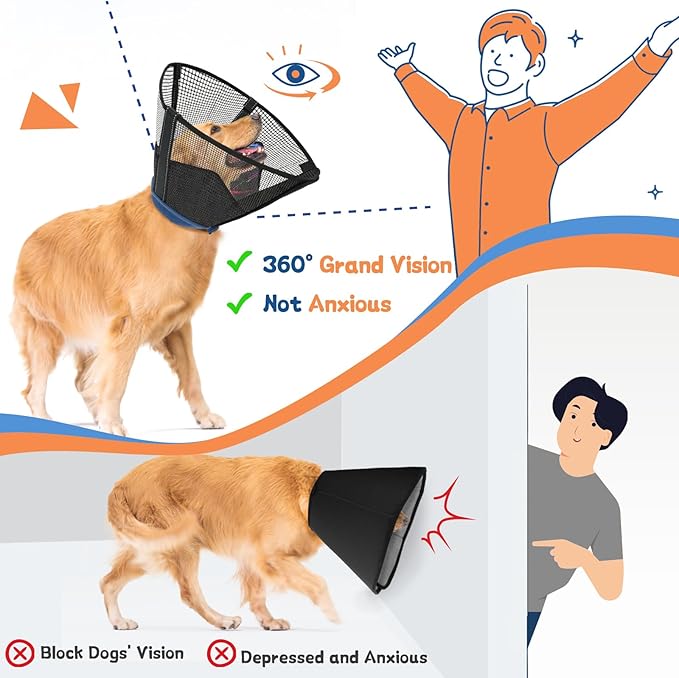 Dog Cone Collar to Stop Licking: Soft Mesh Recovery Collar After Surgery with Detachable Pad, Elizabeth Cone Alternative for Large Medium, Small Dogs, Normal Eating and Drinking (2XL,Patterned)