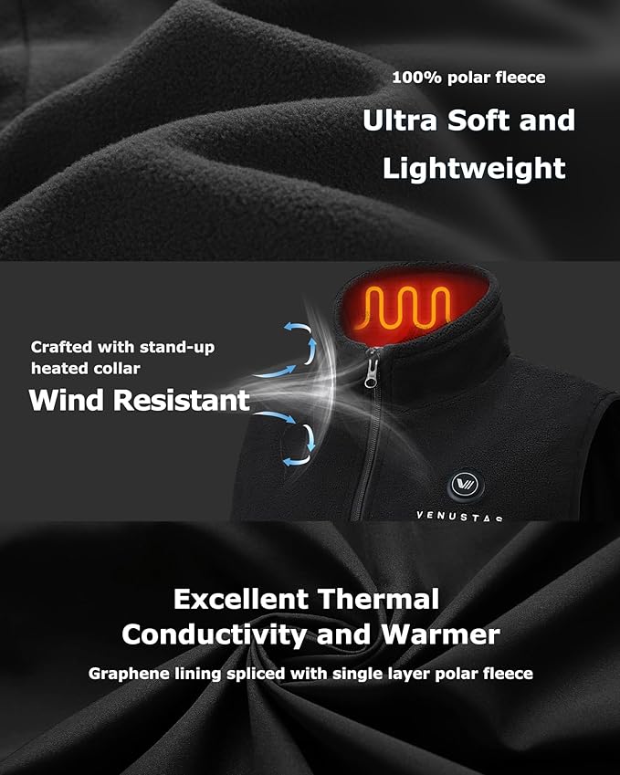 Venustas Men's Fleece Heated Vest with Battery, Lightweight Insulated Electric Vest
