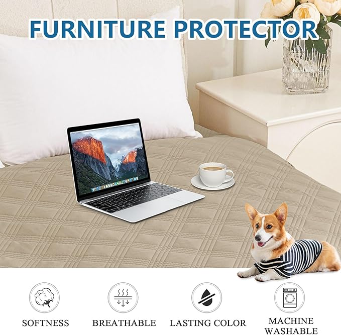 hyha Waterproof Dog Blanket, Reversible Pet Bed Blanket, Soft Sofa Couch Cover for Dogs Washable, Waterproof Pet Couch Covers for Sofa Puppy Cats Furniture Protector(82"x120", Taupe/Beige)