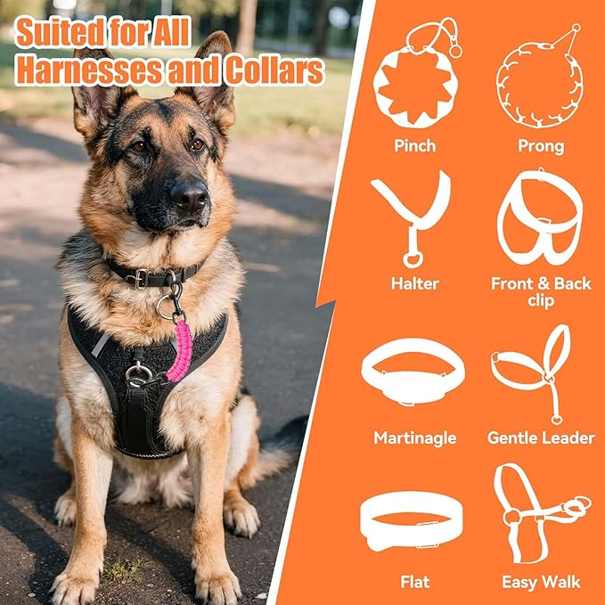 Dog Collar Safety Clip, Collar Companion, Handmade Backup Safety Strap, Double-Ended Clip Leash Connector, Suitable for Dog Harnesses, Prong, Pinch Collars (Pink, 1 Pack)