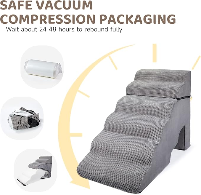 30-36 inches High Foam Dog Stairs & Steps for High Beds Tall (30 H 6-Tier Gray)