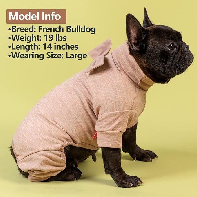 KYEESE Dog Pajamas for Medium Dogs Turtleneck Stretchy Dog Pjs Pet Sweater Super Soft Warm Material Pet Coats with Bowtie Dogs Onesie Cold Weather Coat, Khaki,XXL