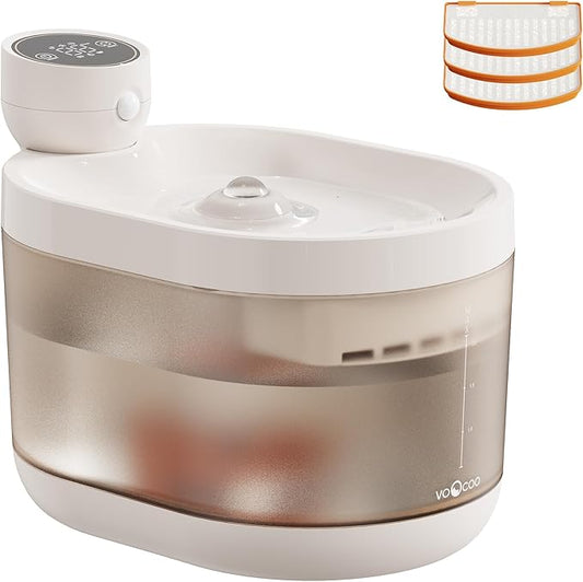 VOOCOO 2.2 L Automatic Cat & Dog Water Fountain – Ultra‑Quiet, 3‑Mode Flow, LED Panel Display, Triple Filtration, BPA‑Free, Promotes Hydration & Healthy Pets