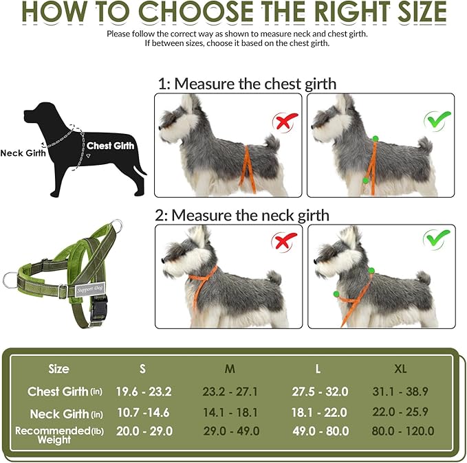 SlowTon No Pull Dog Harness - Heavy Duty Dog Harness and Leash Set for Medium Large Dogs, Reflective Tactical Harness with Soft Padded and Front Clip for Easy Walk and Training (Green L)