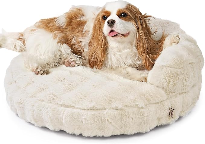 EHEYCIGA Small Dog Bed and Cat Couch - Fluffy Faux Rabbit Fur Pet Sofa with Washable Removable Cover, Waterproof and Non-Slip, 26 Inch, Cream