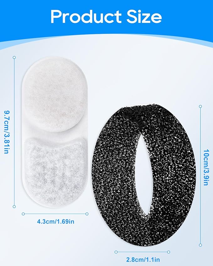 Cat Water Filter Replacement Compatible with APAUK 108oz/3.2L Cat Fountain, Filters for Cat Water Fountain Activated Carbon Water Filter for Fountain & Sponges, 6+6 Pack