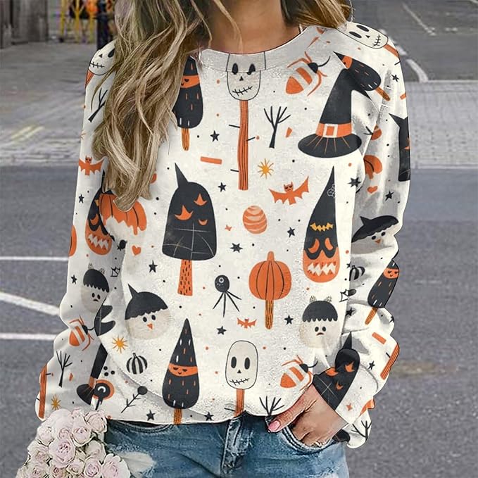 Womens novelty funny cat printed crewneck sweatshirt casual loose long sleeve graphic pullover sweatshirts tops