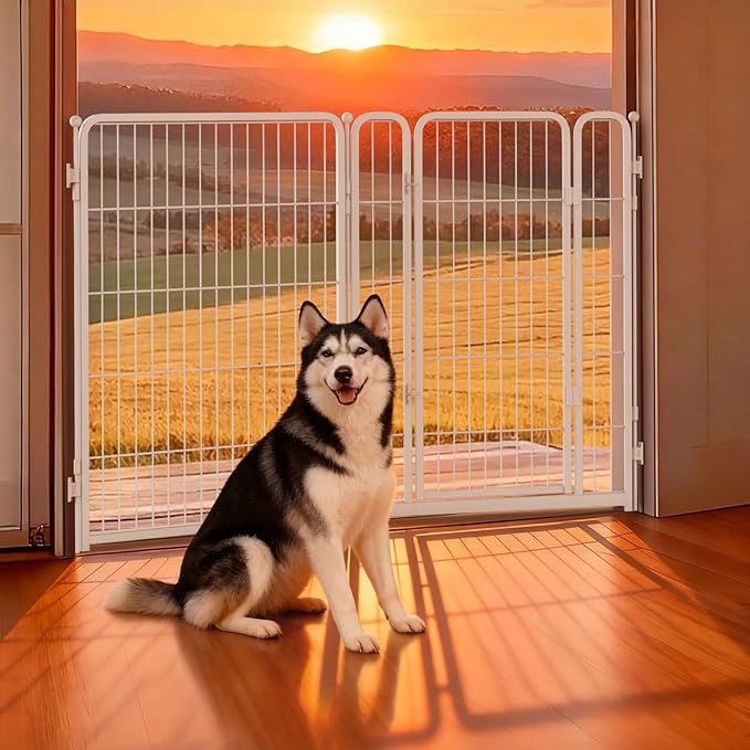 FXW Dog Gate Extra Wide Designed for Indoor Use, Adjustable Width Up to 55-inch Wide (40" H 2 Wire Panels for Medium and Large Dogs), White