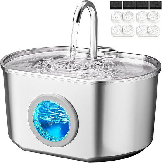 Cat Water Fountain Stainless Steel: 74oz/2.2L Cat Fountain for Drinking- Pet Water Fountain Inside - Automatic Dog Watering Dispenser Bowl - Pet Feeding & Watering Supplies (4 Filters)