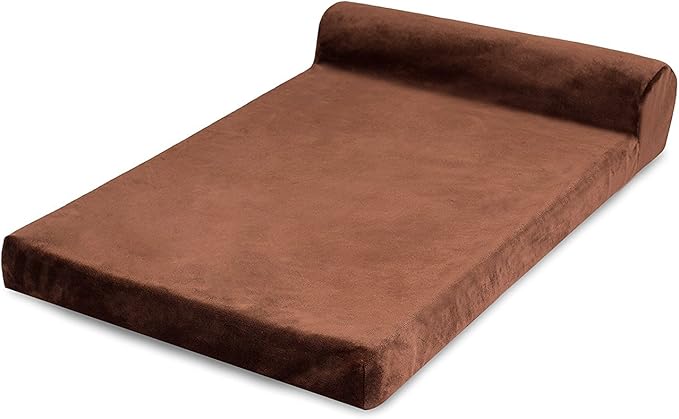 Internet's Best Memory Foam Lounger Pet Bed - Medium - 36 x 24 Inch - Ultra Soft Plush Pet Bed - Headrest Pillow Top - Brown