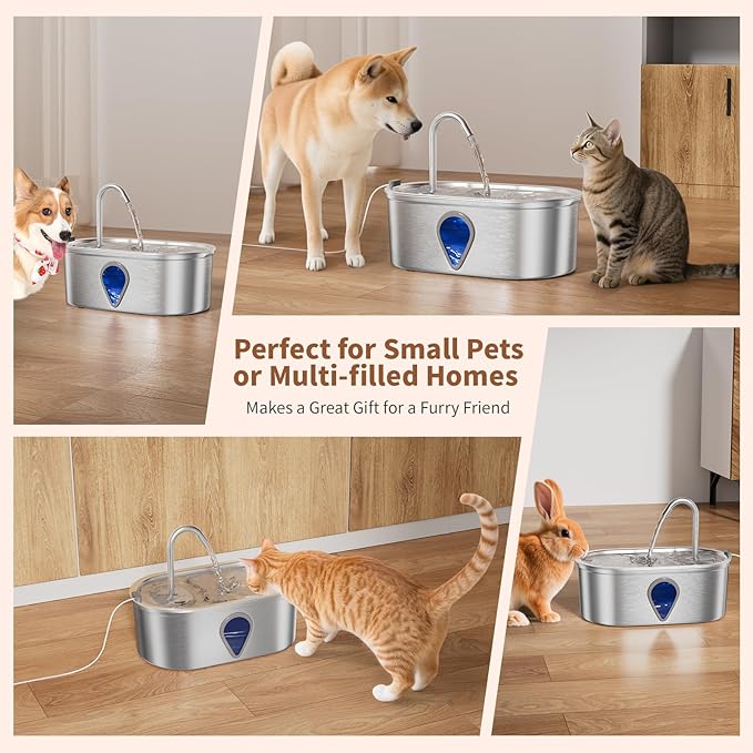 Cat Water Fountain Stainless Steel, 3.5l/118oz Cat Fountains with Water Level Window Water Fountains for Cats Indoor, Automatic Cat Water Dispenser Indoor（118oz）