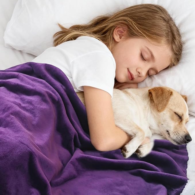 Waterproof Dog Blanket for Couch – Double Sided Washable Cat Puppy Blanket, Durable Furniture Protector for Dogs and Cats, Purple White L(60×50)"