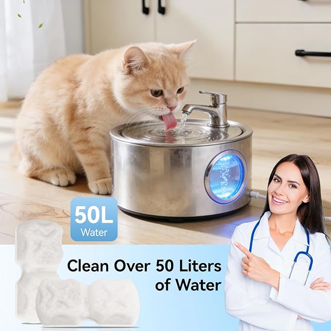 Cat Water Fountain Filter: 24P Cat Fountain Filter Replacement Screen for 74oz 2.2L/2.6L Stainless Steel Pet Water Dispenser- 12 Carbon Filters & 12 Foam Filters，4-Layer Filtration Systems
