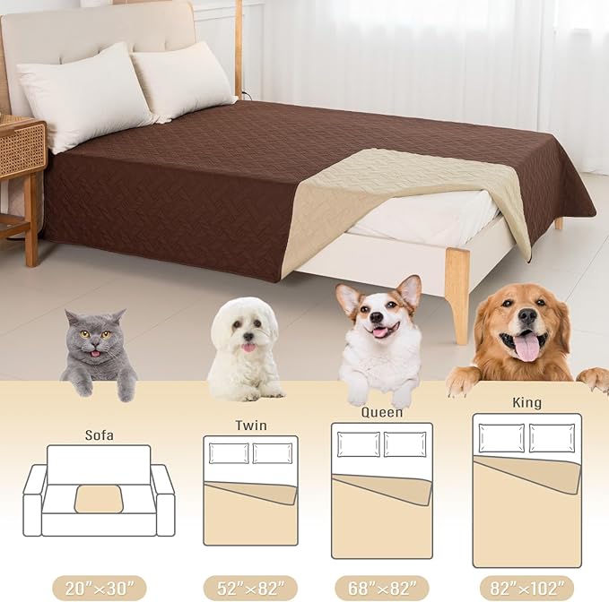 BOCTOPUG Dog Bed Cover for Pets Blankets Rug Pads for Couch Protection Waterproof Bed Covers Dog Blanket Furniture Protector Reusable Changing Pad (Brown+Beige, 52"x82")