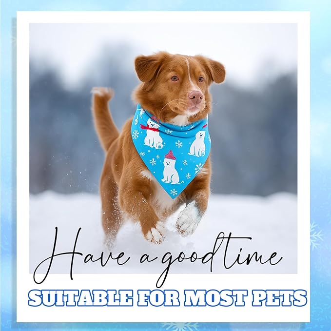 Preboun 100 Pcs Winter Dog Bandanas Bulk Blue Snowflakes Snowmen Bandanas for Dogs Triangle Kerchief Bibs Scarf for Pet Costume Photo Props Accessories Grooming Services Pet Shops Groomers, 25 Styles