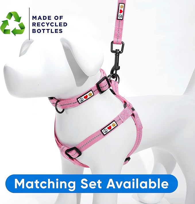 Pawtitas Recycled Dog Collar with Reflective Stitched Puppy Collar Made from Plastic Bottles Collected from Oceans Extra Small Pink Cherry Blossom