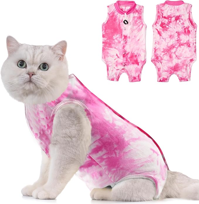 Avont Cat Recovery Suit - Kitten Onesie for Cats After Surgery, Cone of Shame Alternative Surgical Spay Suit for Female Cat, Post-Surgery or Skin Diseases Protection -Tie-dye Pink(L)