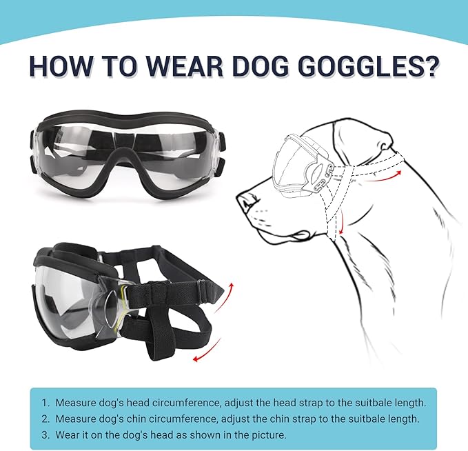 PETLESO Dog Goggles Sunglasses for Large Breeds - 2PCS Black & Clear UV Protection Set, Windproof Eye Wear for Medium to Large Dogs, Ideal for Riding/Driving/Hiking