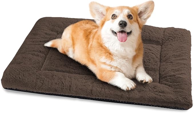 Dog Bed, Dog Crate Mat Washable, Ultra Soft & Anti-Slip S Dogs Bed Fit Dogs Crates & Kennels (Curry, 24.0" L x 18.0" W x 1.5" Th)
