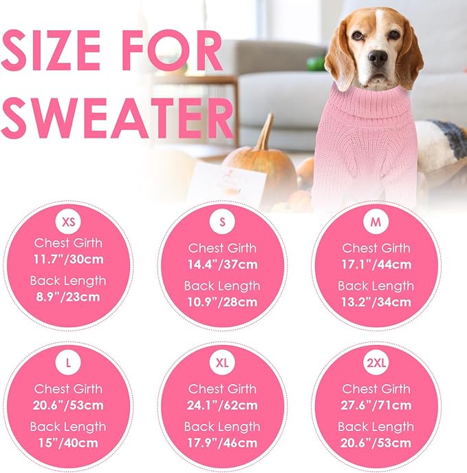 SUNFURA XS Dog Sweater, Small Dog Sweater Doggie Knitted Knitwear for Winter, Cat Pullover Christmas Sweatshirt for Yorkie Chihuahua, Warm Thick Turtleneck Clothes for Puppy, Pink X-Small