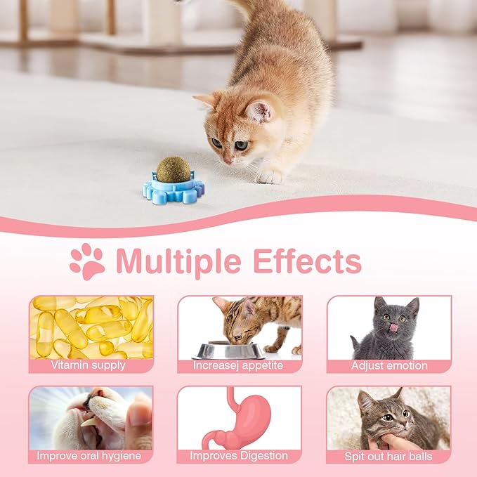 Thorixzen Catnip Ball 360° Balls for Cats Catnip Balls Interactive Toys Wall Catnip Toy Cat Nip Anxiety Relief Indoor Edible Rotatable Play Chew Teeth Cleaning Cat Nips Organic Ball 4 Pack