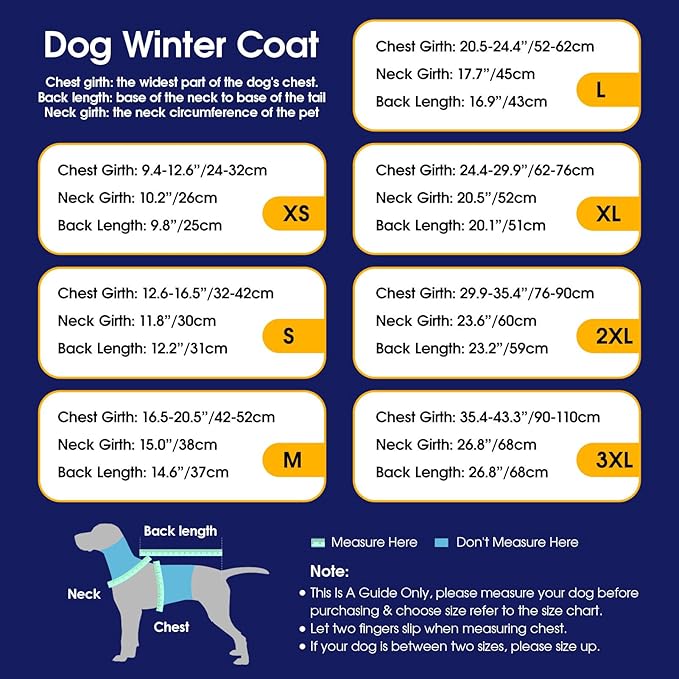 Dog Winter Coat Warm Padded Puppy Jacket Windproof Water Resistant Clothes for Small Medium Large Pets Christmas Sweater Outfit Vest(DarkBlue, 3XL)