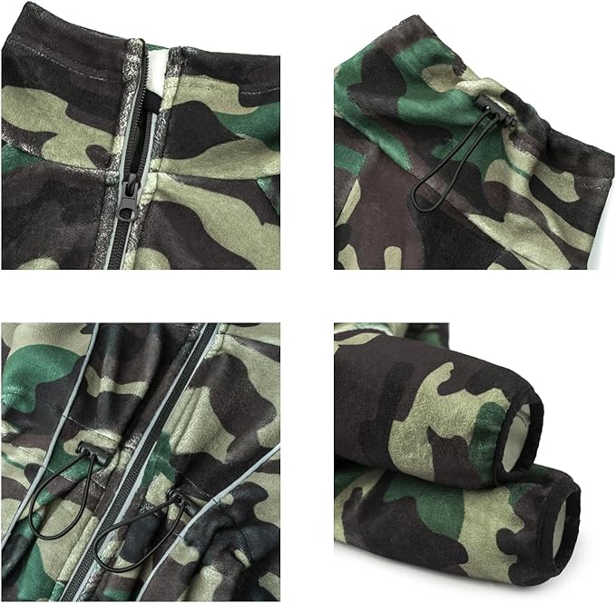 Fleece Dog Coat for Small Medium Dog,Pullover Pajamas Jumpsuit Bodysuit Puppy Coats with Legs, Pet Windproof Warm Cold Weather Jacket Full Body Vest Cozy Snowsuit Outfit Clothes (Camo, S)