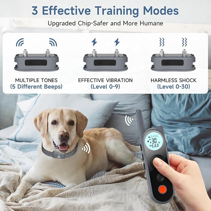 Dog Training Collar with Remote 3/4 Mile,Long Battery Life up to 185 Days,3 Modes 5 Beeps Vibration Shock,Dog Shock Collar with Security Lock,Waterproof,NO Electronic Fence Function