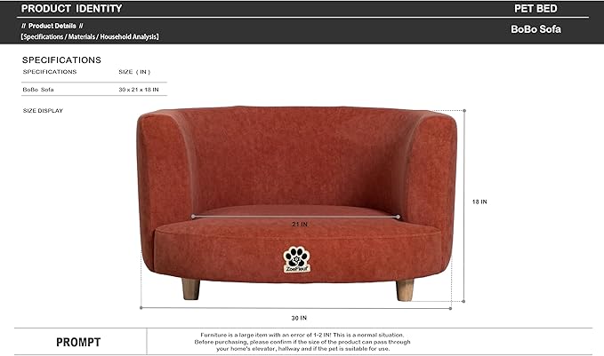 Dog Bed, Large Dog Couch with Washable Cover, Wooden Legs, Elevated Fancy Foam Pet Sofa for Medium & Large Breeds(Orange)