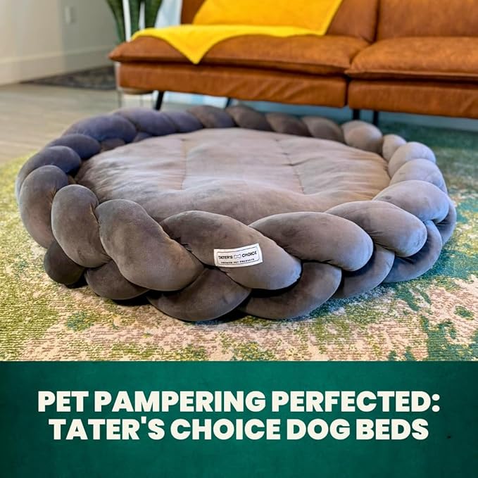 Tater's Choice 40" Dog Bed - Premium Braided Dog Bed - Luxurious and Durable Pet Beds with Plush Polyester Filling, Non-Slip Base, and Stylish Design, Washable Mattress, Charcoal Grey, 40 inch Large