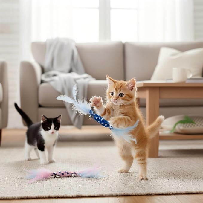 CealumVita Catnip Toy Candy Shape with Bright Colors Feathers & Bell, Kicker Chew Toy for Indoor Cats, Enrichment Toys for Bored Kittens & Adult Cats, 3-Pack Crinkle Plush Toys for Teething and Play
