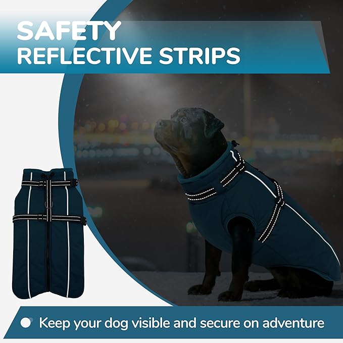PUMYPOREITY Winter Fleece Coat for Small Dogs, Reflective Dog Jacket with Harness Built in, Waterproof Warm Coat for Dogs, Cold Weather Coats for Outdoor, Therma Windproof Pet Snowsuit, Blue, S