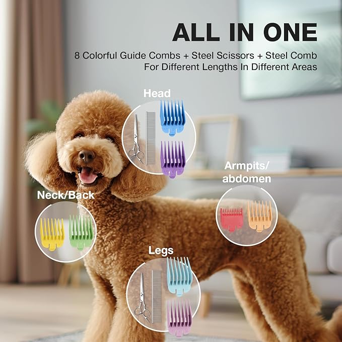 Dog Clippers for Grooming for Thick Heavy Coats, Professional Pet Grooming Clippers Supplies Kit Low Noise Rechargeable Stainless Steel Hair Trimmers with Ceramic Blade for Dogs Cats Animals