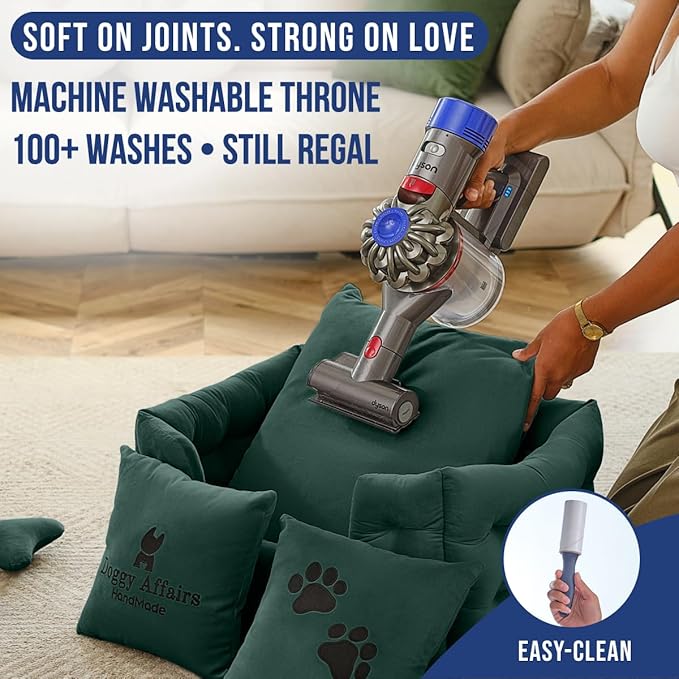 Luxury Dog Bed Chesterfield – Handcrafted Velvet Throne for Dogs | Joint Support, Calming & Temp-Regulating Comfort | Durable 5+ Years, Anti-Claw, Washable 100+ Times – XS, Green