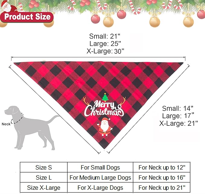 ADOGGYGO 2 Pack Dog Bandana Christmas Classic Plaid Pet Scarf Triangle Bibs Kerchief Merry Christmas Red Santa Snowman Bandana for Large X-Large Dogs Pets (X-Large)