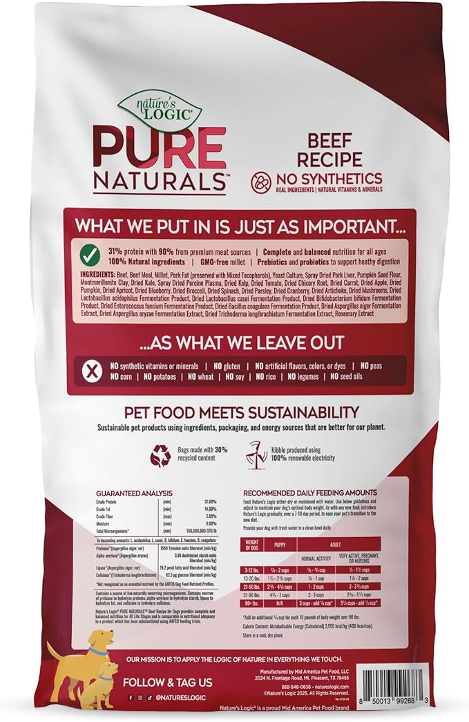 NATURE'S LOGIC Pure Naturals™ 100% Natural Beef Recipe Synthetic-Free Dry Dog Food, 12 lbs