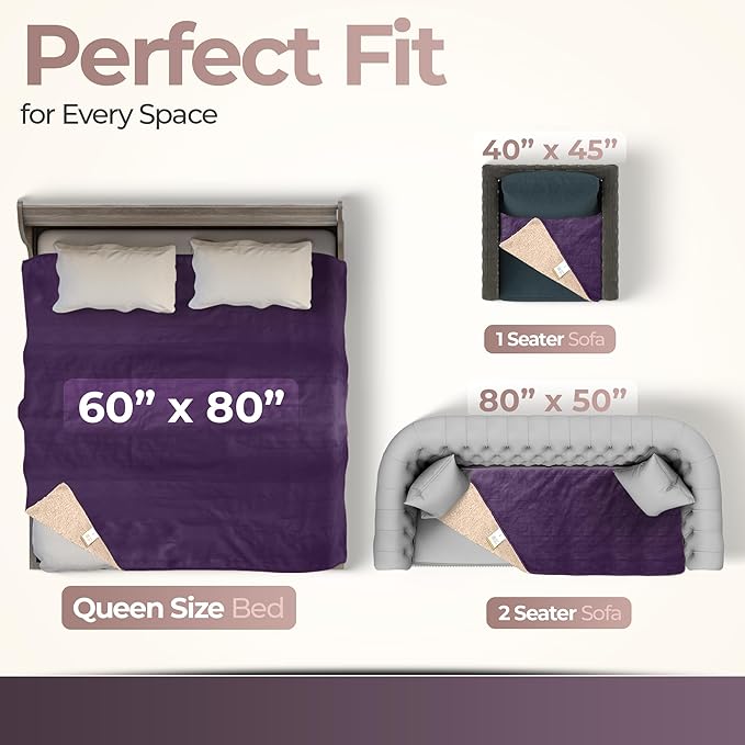 Sacred Weapon Waterproof Blanket for Bed – Waterproof Mattress Protector - Jet Splash Water Proof Towel, Throw, Pad, Mat, Cover - Period Blanket | Washable | Queen & King Size Beds | Purple 80x80