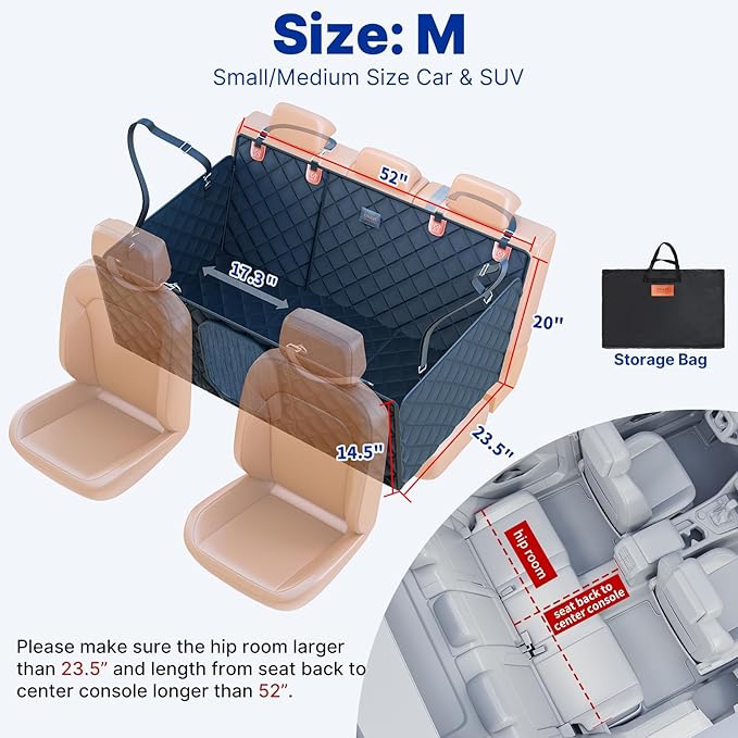 Convertible Back Seat Extender for Dogs, Foldable 400lbs Hard Bottom Dog Car Seat Cover for Back Seat, Waterproof Dog Hammock Bed Backseat Cover for Dogs in Car SUV Truck Pet Seat Cover Black M