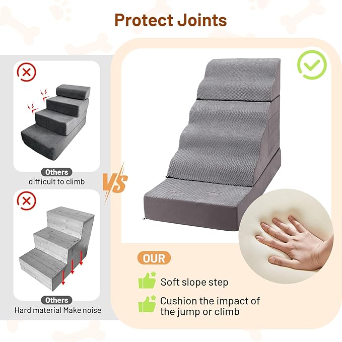 6-Step Dog Stairs for Bed & Couch – H Pet Steps for Puppy & Older Dog, Non-Slip Pet Ramp with Wide Pedals, Sturdy Indoor Dog Ladder for High Furniture 43.3" L x 19.68" W x 29.53" H Grey