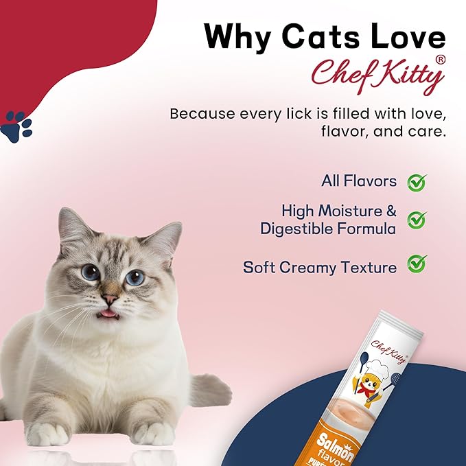 Chef Kitty Purée Pops, Cat Treats, Grain-Free, Lickable, Squeezable Creamy Cat Treat/Topper with Vitamin E & Taurine, 0.5 Ounces Each Tube, 20 Tubes, Chicken and Seafood Mix Variety