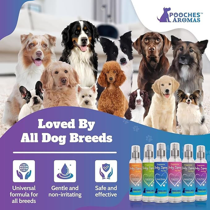 Pooches Aromas Natural Dog Cologne – Premium Deodorizing & Refreshing Grooming Spray for Dogs and Puppies – Long-Lasting Scent to Revitalize Coat & Skin – 8 fl oz (Pack of 6)