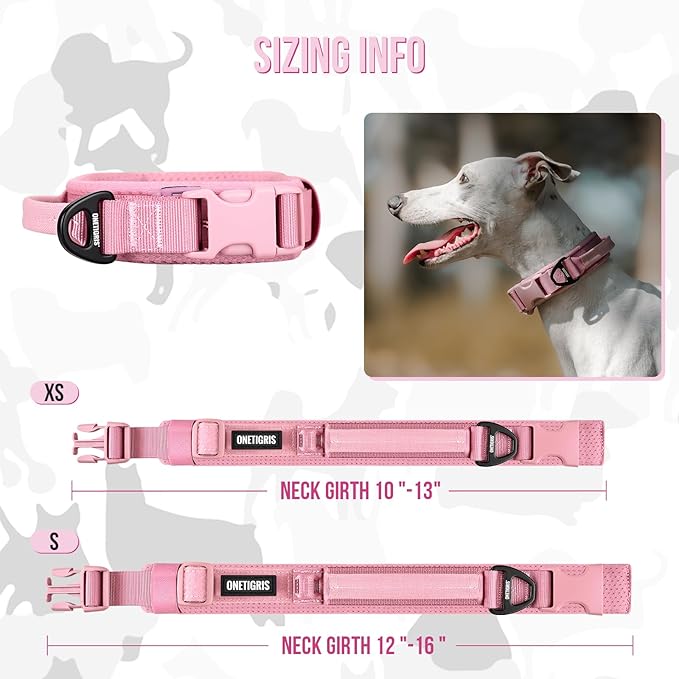 OneTigris Pink Dog Collar for Small Dogs, Soft Padded and Adjustable, Wide Heavy Duty Pet Collars with Durable UTX Buckle for Walking(Pink, S)