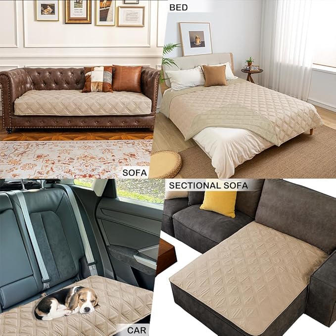 fuguitex Waterproof Dog Blanket Reversible for Small Dogs Resistant Leakproof Washable Couch Cushion Bed Protector Cover for Indoor Furniture Pet Friendly（30"*70",Beige+Khaki