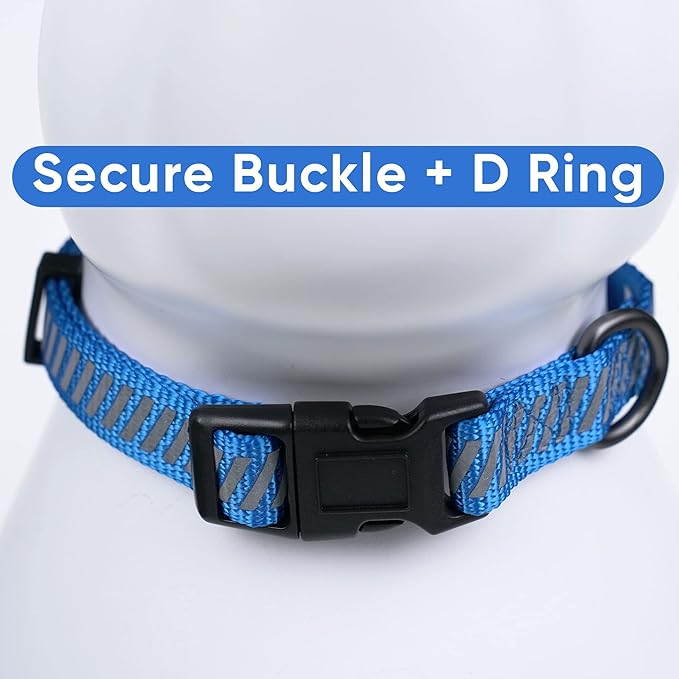 Pawtitas Reflective Dog Collar Reflective Thread Reflective Dog Collar Personalized Name Phone Number Adjustable Collar for Small Dogs Small Puppy Blue Dog Collar Extra Small Breeds