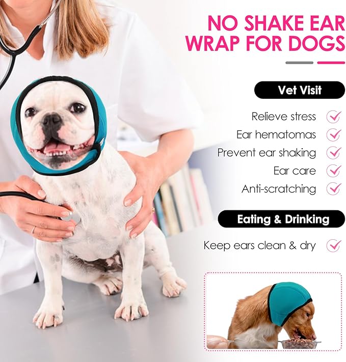 KOESON Dog Calming Hoodie - No Shake Ear Wraps for Dogs, Anxiety Relief & Noise Protection, Water Resistant Pet Ear Cover Muffs for Firework, Grooming, Thunderstorms, Swimming, Bathing, Turquoise L