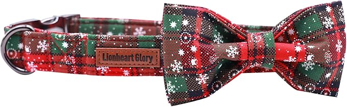 Lionheart glory Christmas Plaid Dog Collar Adjustable Soft Dog Collar with Bowtie, Pet Gift Dog Collars Bow for Small Medium Large Dogs