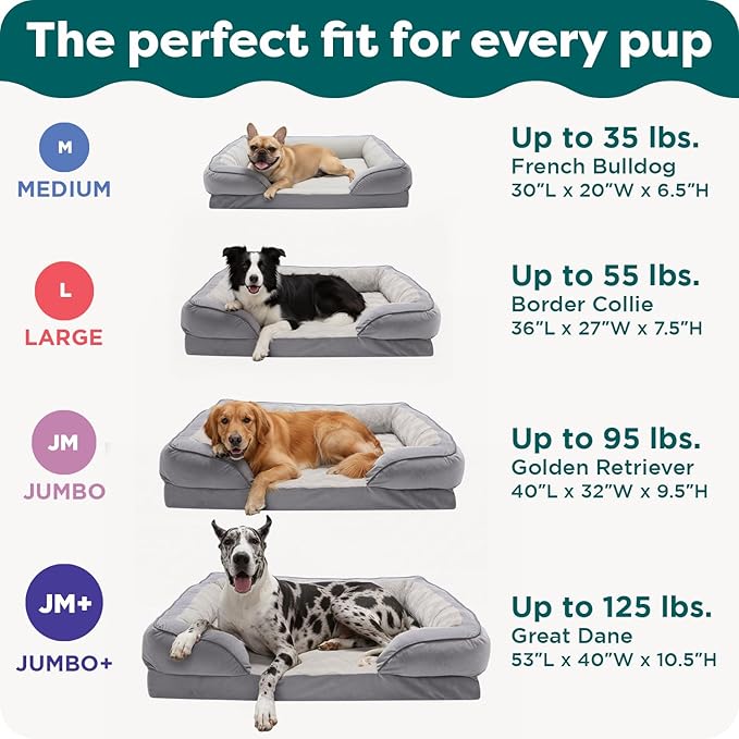 FurHaven Cooling Gel Dog Bed for Large Dogs, Perfect Comfort Sofa Bed with Cool Gel-Top & Orthopedic Foam Base, Removable Washable Cover, Jumbo Plus/XXL, Plush & Velvet, Granite Gray