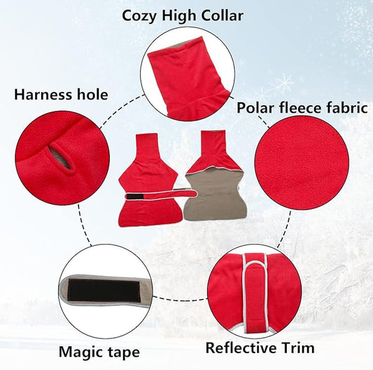 Geyecete Greyhound Cosy Fleece Jumper, Dog Winter Coat with Warm Fleece Lining, Outdoor Dog Apparel with Adjustable Bands for Medium, Large Dog -Red-XXXL